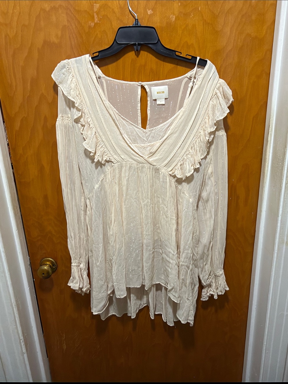 Maeve Cream Ruffle V-Neck Layered Tunic